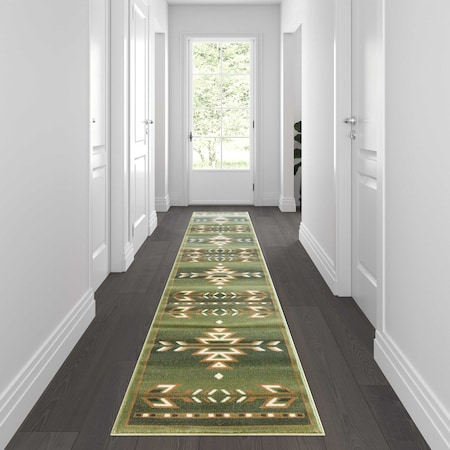 Flash Furniture Green 2 x 11 Southwestern Style Patterned Area Rug OKR-RG1113-211-GN-GG